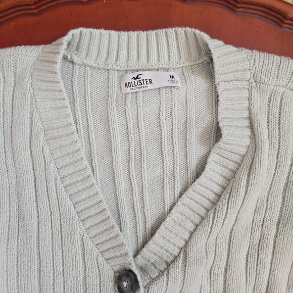 Hollister Women's Mint Green Buttons Sweater Medium Ribbed Knit V Neck Sweater - Picture 6 of 8